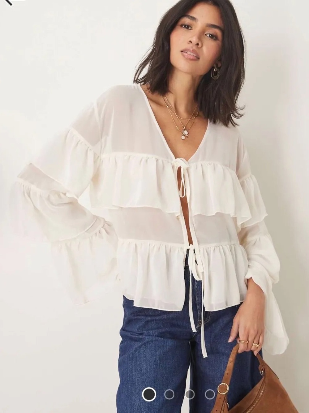ASOS Cream Ruffle Tie-Front Blouse